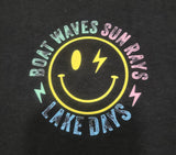 Adult "Boat Waves Sun Rays" Graphic Tee - Black