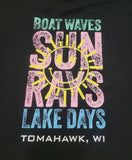 Adult "Boat Waves Sun Rays" Graphic Tee - Black