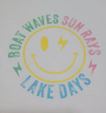 Adult "Boat Waves Sun Rays" Graphic Crewneck  - White