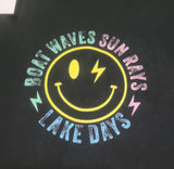 Adult "Boat Waves Sun Rays" Graphic Crewneck  - Black