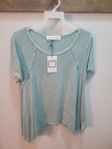 Round Neck Acid Wash Casual Tee - Sea Green