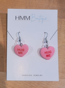 Sweetheart Dangle Earrings - Hug Me, Pink