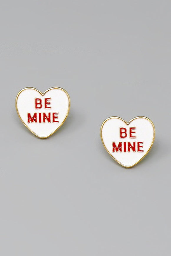 BE MINE Heart Enamel Stud Earrings - White