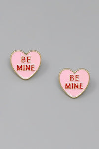 BE MINE Heart Enamel Stud Earrings - Pink