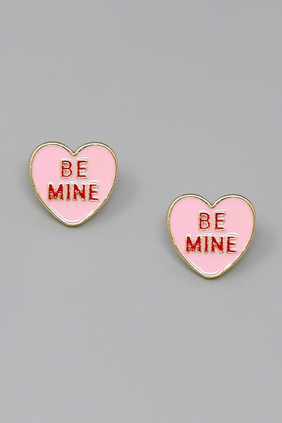 BE MINE Heart Enamel Stud Earrings - Pink