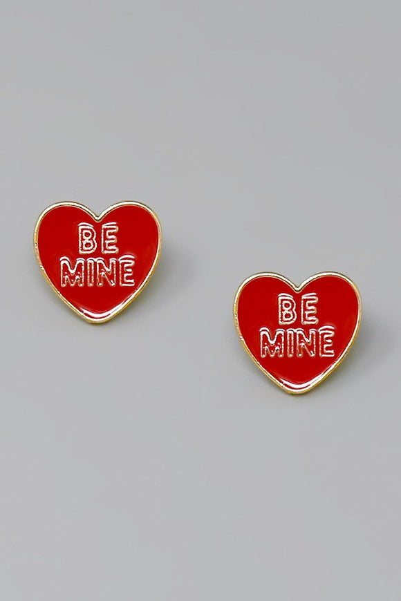 BE MINE Heart Enamel Stud Earrings - Red