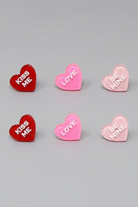 Glitter Conversation Heart Resin Stud Earring Set