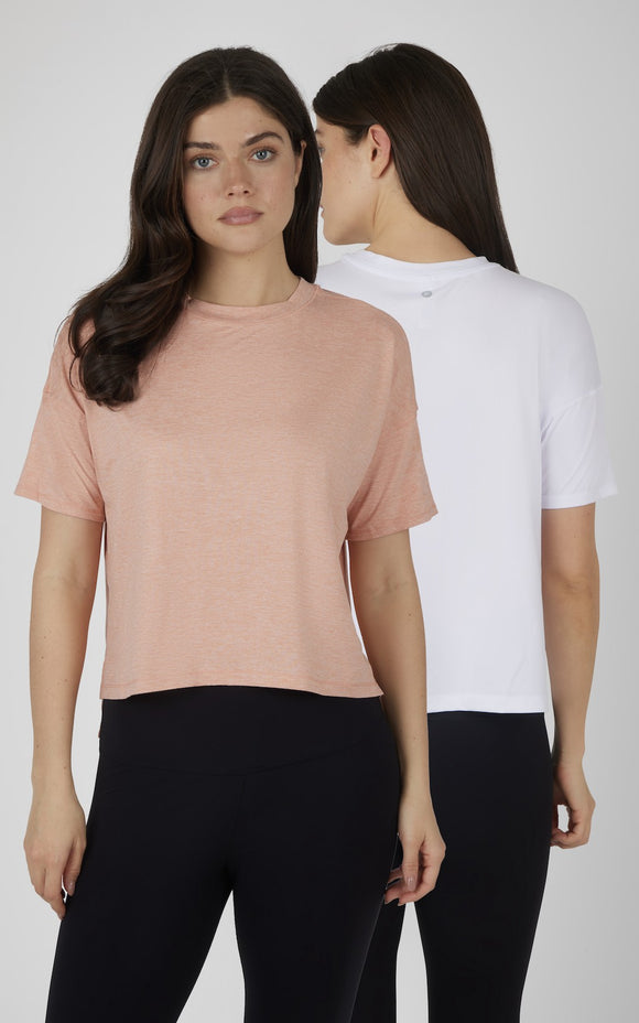 2 Pack Super Soft Short Sleeve U-neck T Shirts - Canyon Clay/White