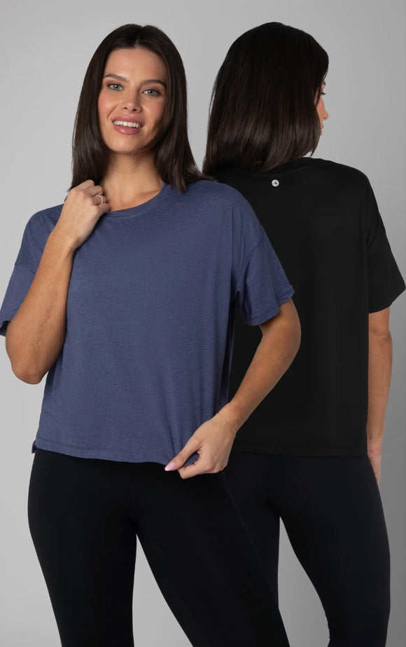 2 Pack Super Soft Short Sleeve U-neck T Shirts - Patriot Blue/Black
