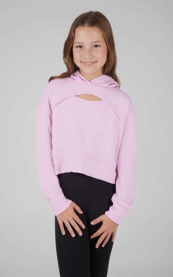 Girls Soft Scuba Hoodie With Front Keyhole - Pink