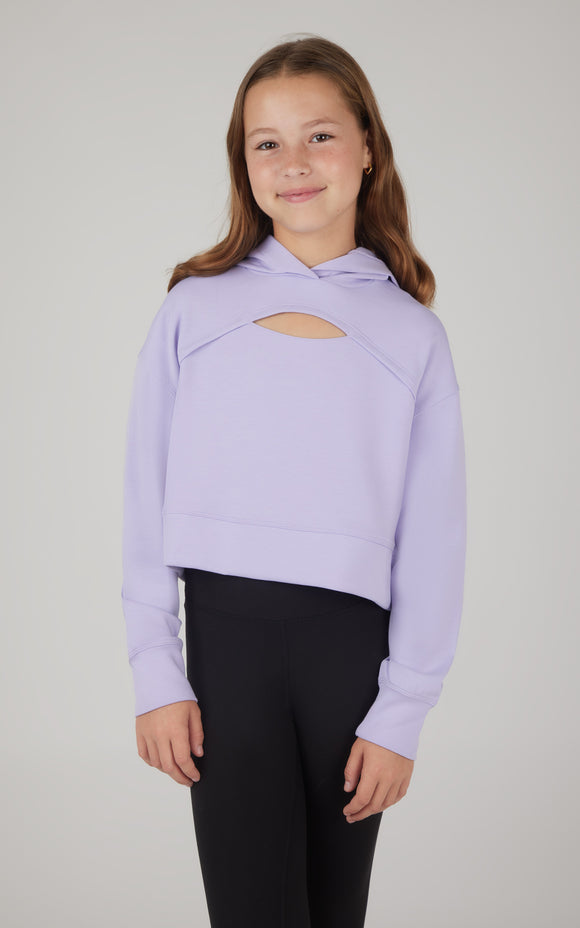 Girls Soft Scuba Hoodie With Front Keyhole - Lavender