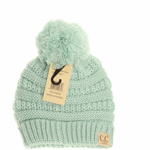 Kids Solid Pom CC Beanie: Mint