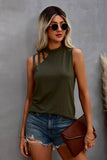 Solid Cold Cut Out Shoulder Sleeveless Top - Olive