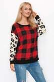 Curvy Plaid & Animal Print Long Sleeve Top