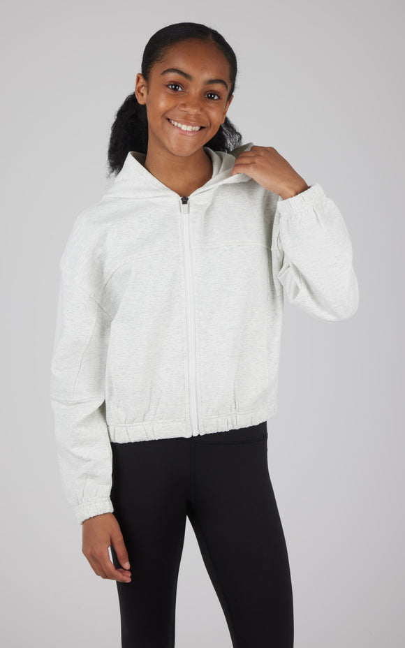 Girls Cloud Plush Zip Front Crop Hoodie Jacket - Gray