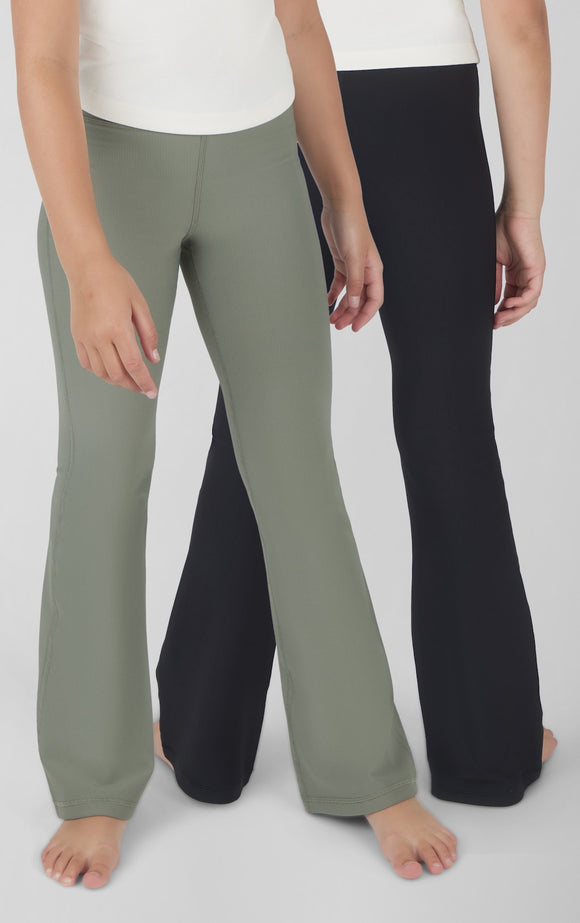 Girls Rib Everyday High Rise Flare Pants, 2 Pc Set