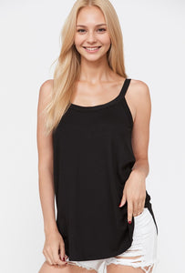 Spaghetti Strap Solid Tank Top - Black