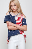Criss Cross Neck Cold Shoulder Patriotic Top