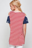 Criss Cross Neck Cold Shoulder Patriotic Top