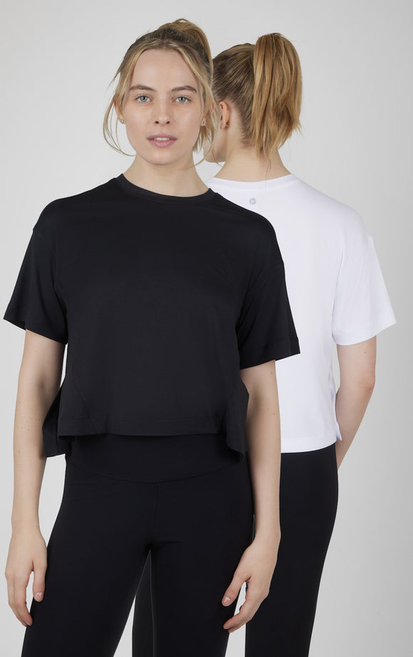 Women's Super Soft Short Sleeve Boxy Tee 2 Pack - Black/White