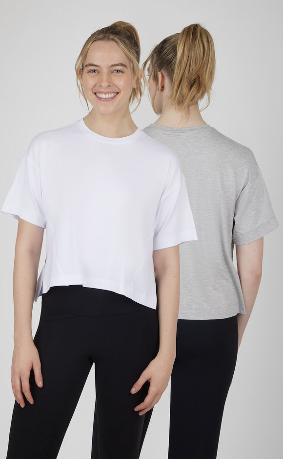 Women's Super Soft Short Sleeve Boxy Tee 2 Pack - Gray/White