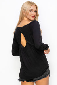 Black Keyhole Detail Long Sleeve Top