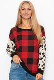 Curvy Plaid & Animal Print Long Sleeve Top