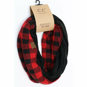 Buffalo Check Knit Scarf: Red/Black