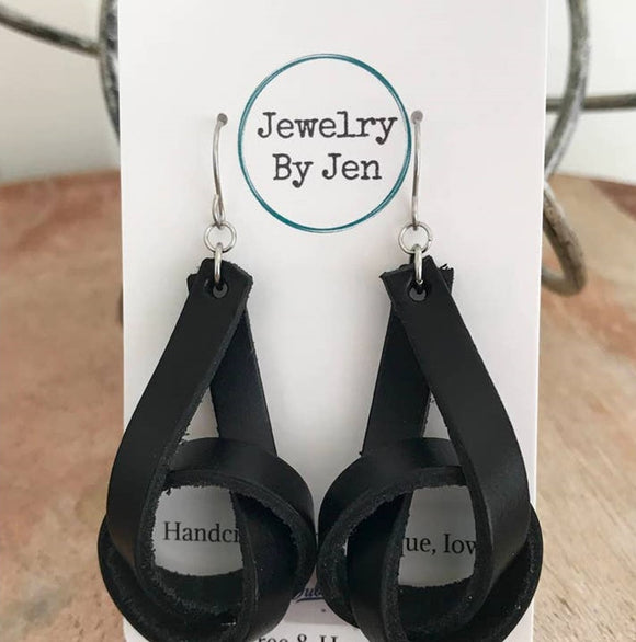 Leather Knot Earrings - Black