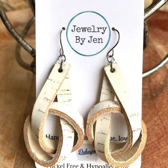 Leather Knot Earrings - White Cork