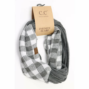 Buffalo Check Knit Scarf: Dk. Grey/White