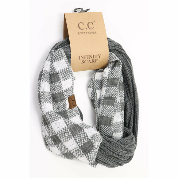 Buffalo Check Knit Scarf: Dk. Grey/White