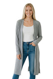 Women’s Long Sleeve Open Front Side Slit Ribbed Duster Cardigan