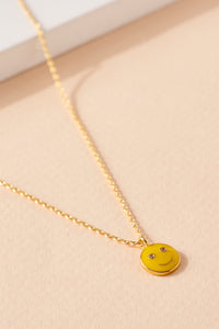 Smiley Face CZ Pendant Necklace - Yellow