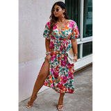 Curvy Floral Butterfly Sleeve Belted Dress