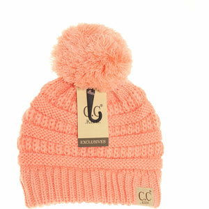 Kids Solid Pom CC Beanie: Peach