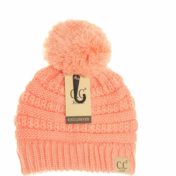 Kids Solid Pom CC Beanie: Peach
