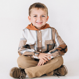 YOUTH Hooded Brown & Gray Flannel Jacket