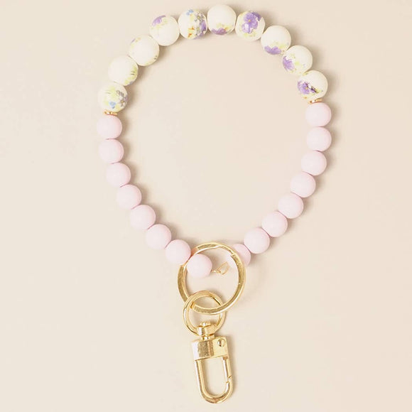 Ceramics Beaded Bracelet Key Chain: Purple