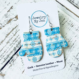 Mitten Earrings: Blue & White Snowflakes