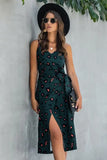 Sleeveless Halter Leopard Print Ruffle Hem Dress