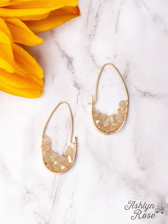 Cream Cluster Hematite Oval Hoop Earrings