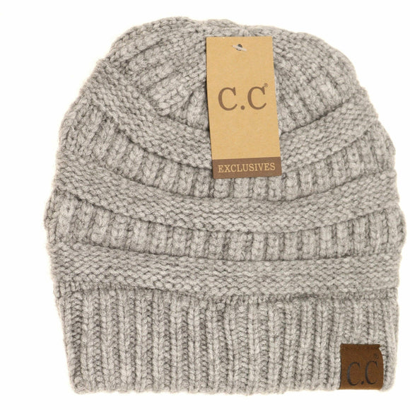 Mixed Soft Yarn Beanie: Lt. Grey Mix