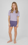 Girls Super Soft Tee, Shorts, and Flare - 3 PC Set: LAVENDER AURA/CADET/WEATHERVANE