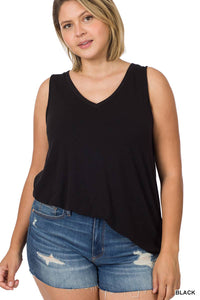 Curvy Sleeveless V-Neck Top - Black