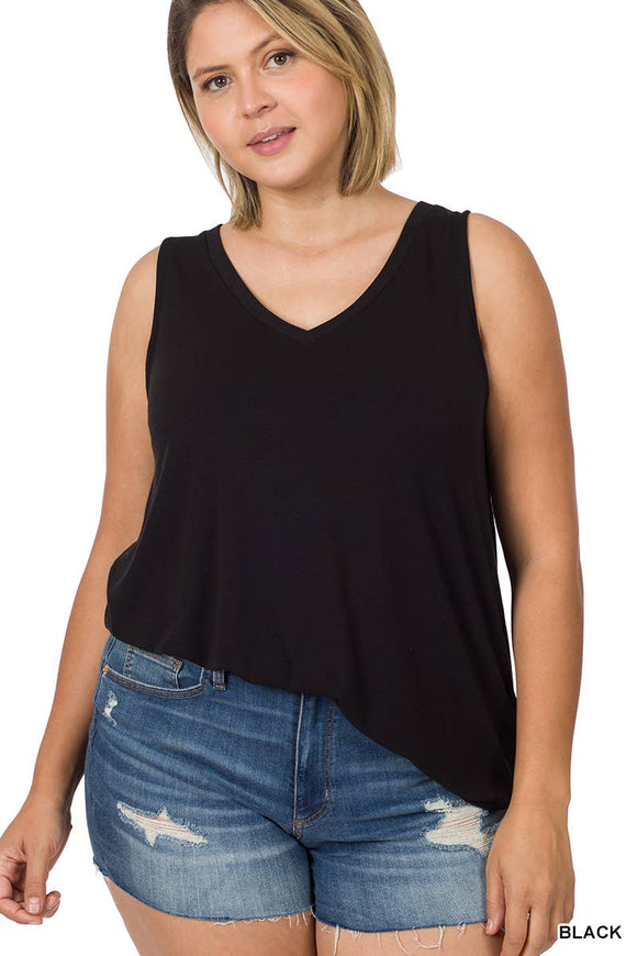 Curvy Sleeveless V-Neck Top - Black