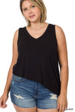 Curvy Sleeveless V-Neck Top - Black