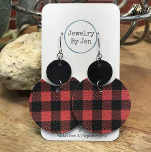 Luna Earrings - Red Buffalo Plaid