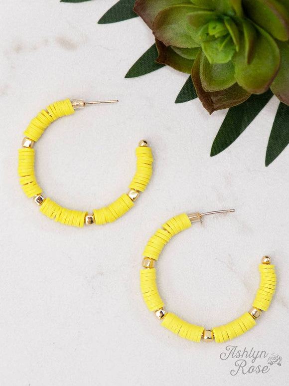 Yellow Beaded Hoop Earrings