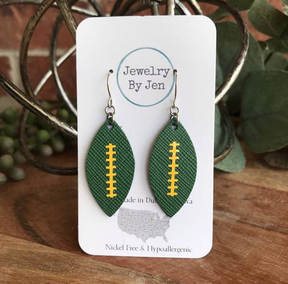 Green/Gold Football Earrings